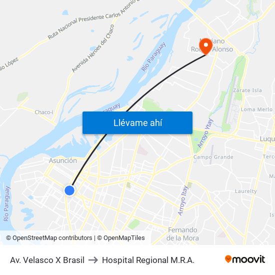 Av. Velasco X Brasil to Hospital Regional M.R.A. map