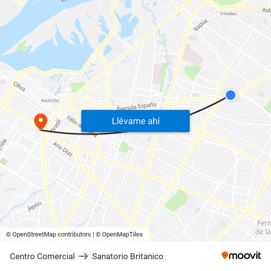 Centro Comercial to Sanatorio Britanico map