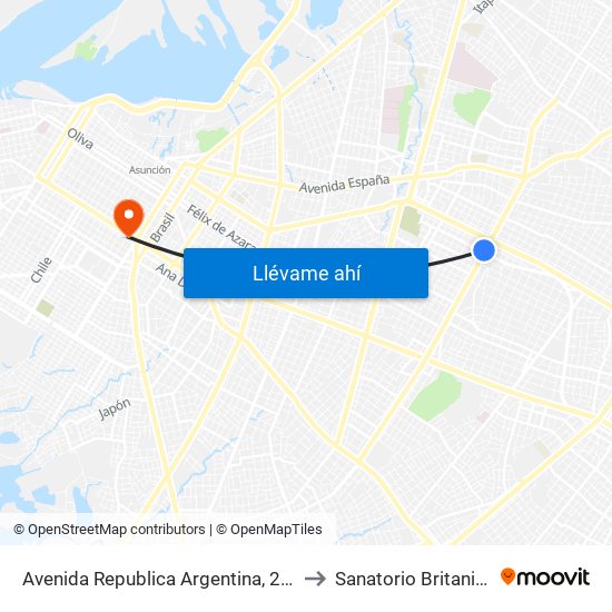 Avenida Republica Argentina, 201 to Sanatorio Britanico map