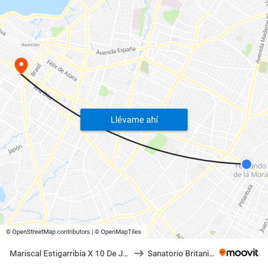Mariscal Estigarribia X 10 De Julio to Sanatorio Britanico map