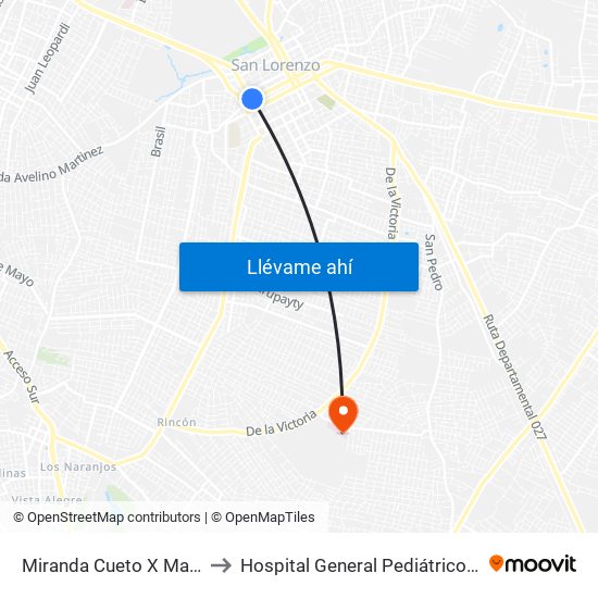 Miranda Cueto X Mariscal Estigarribia to Hospital General Pediátrico ""Niños De Acosta Ñu"" map