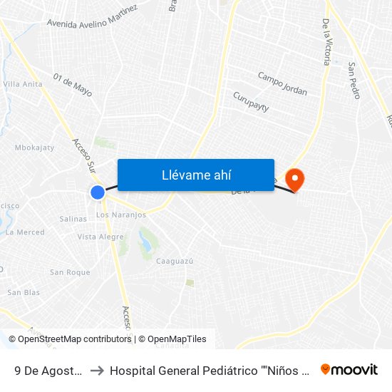 9 De Agosto, 345 to Hospital General Pediátrico ""Niños De Acosta Ñu"" map