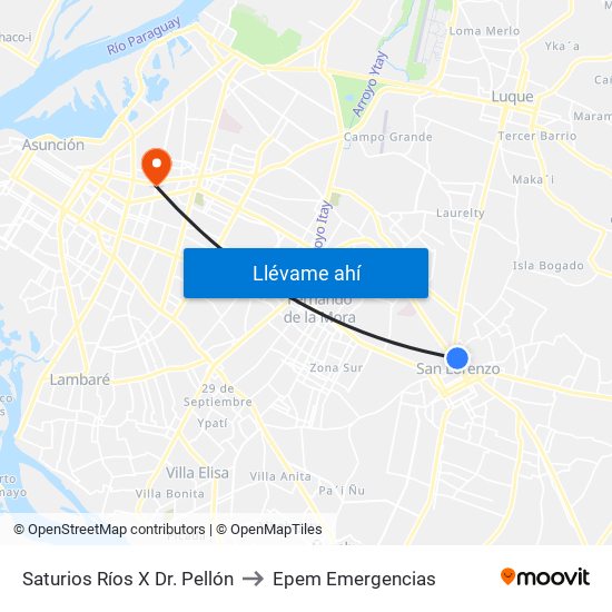 Saturios Ríos X Dr. Pellón to Epem Emergencias map