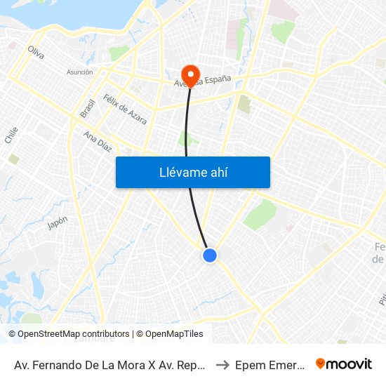 Av. Fernando De La Mora X Av. República Argentina to Epem Emergencias map