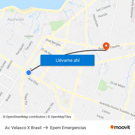 Av. Velasco X Brasil to Epem Emergencias map