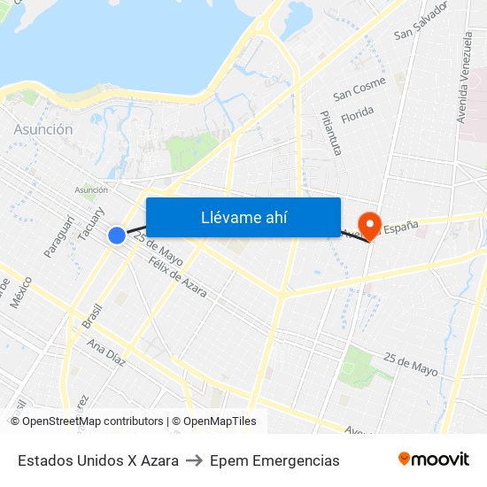 Estados Unidos X Azara to Epem Emergencias map
