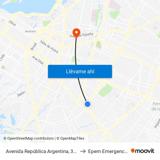 Avenida República Argentina, 3016 to Epem Emergencias map