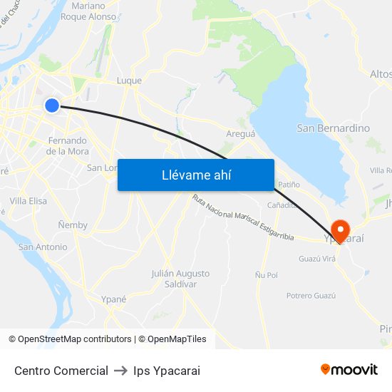 Centro Comercial to Ips Ypacarai map