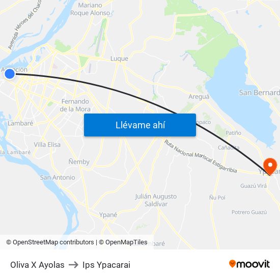 Oliva X Ayolas to Ips Ypacarai map