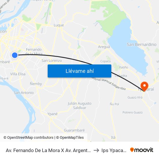 Av. Fernando De La Mora X Av. Argentina to Ips Ypacarai map