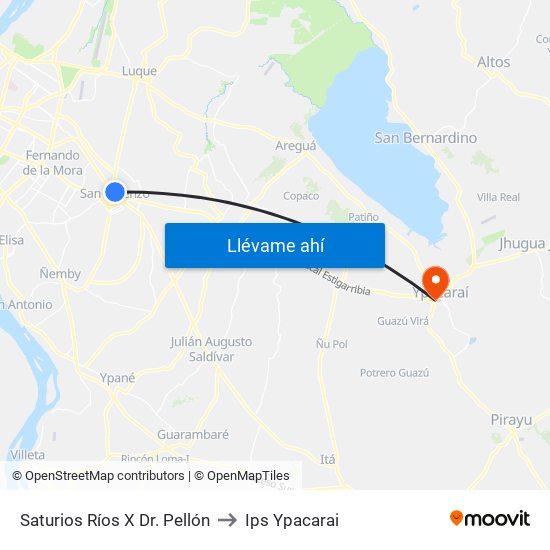 Saturios Ríos X Dr. Pellón to Ips Ypacarai map