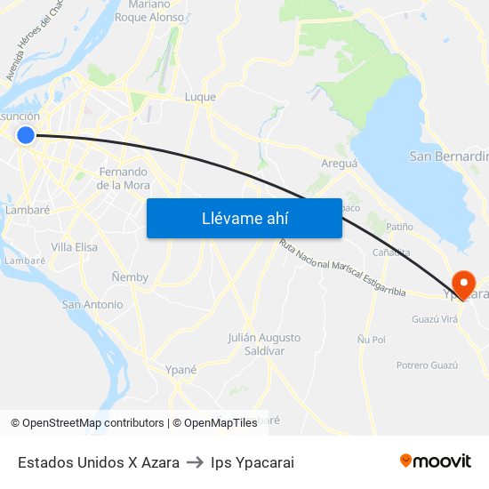 Estados Unidos X Azara to Ips Ypacarai map
