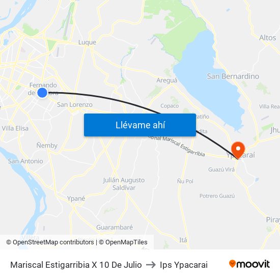 Mariscal Estigarribia X 10 De Julio to Ips Ypacarai map