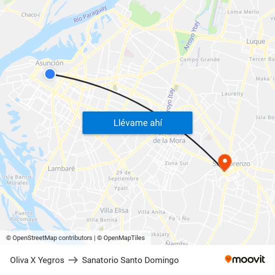 Oliva X Yegros to Sanatorio Santo Domingo map
