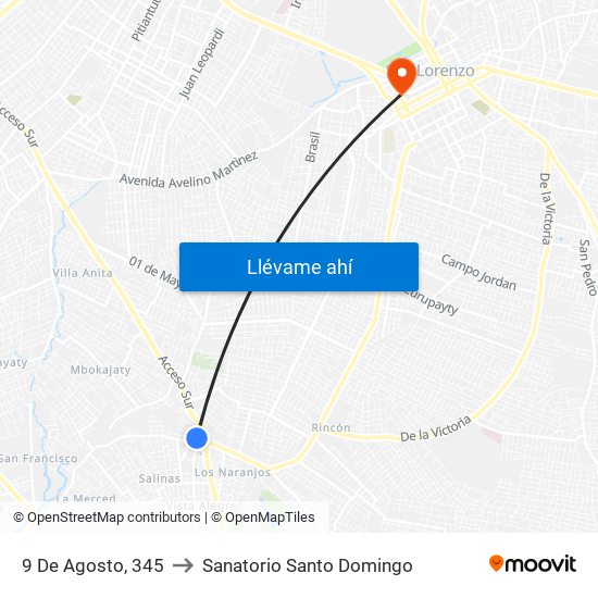 9 De Agosto, 345 to Sanatorio Santo Domingo map