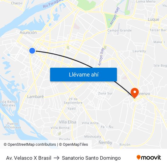 Av. Velasco X Brasil to Sanatorio Santo Domingo map