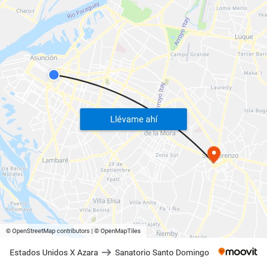 Estados Unidos X Azara to Sanatorio Santo Domingo map