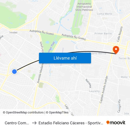 Centro Comercial to Estadio Feliciano Cáceres - Sportivo Luqueño map