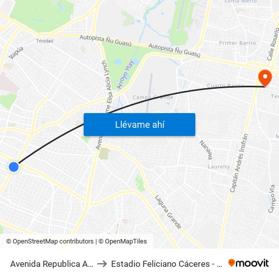 Avenida Republica Argentina, 201 to Estadio Feliciano Cáceres - Sportivo Luqueño map