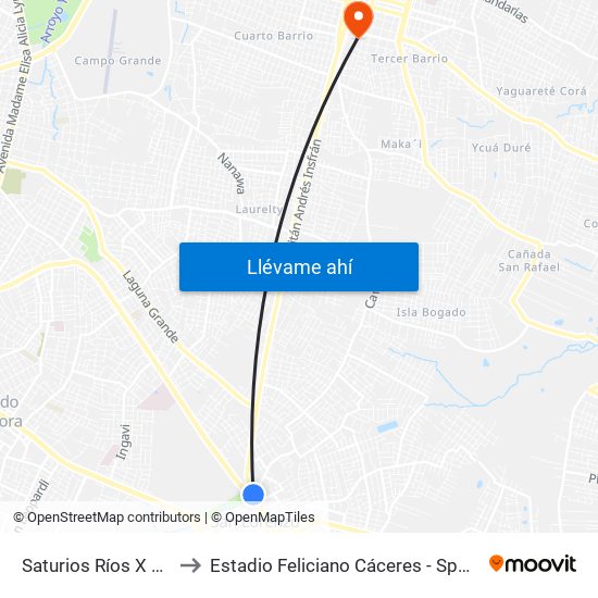 Saturios Ríos X Dr. Pellón to Estadio Feliciano Cáceres - Sportivo Luqueño map