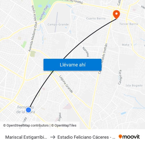 Mariscal Estigarribia X Boquerón to Estadio Feliciano Cáceres - Sportivo Luqueño map