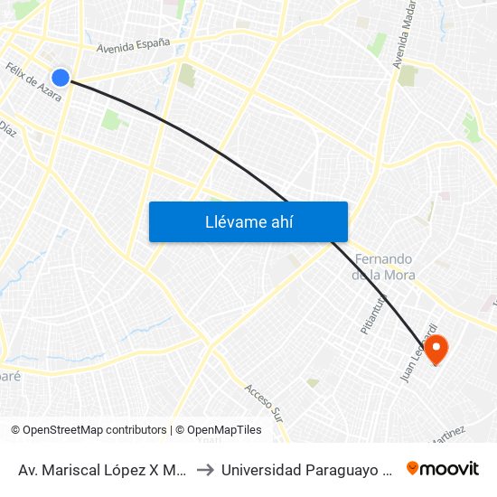 Av. Mariscal López X Melgarejo to Universidad Paraguayo Alemana map