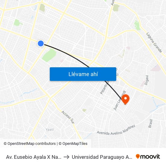 Av. Eusebio Ayala X Nazareth to Universidad Paraguayo Alemana map