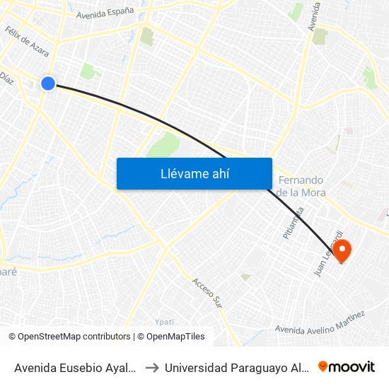 Avenida Eusebio Ayala, 995 to Universidad Paraguayo Alemana map