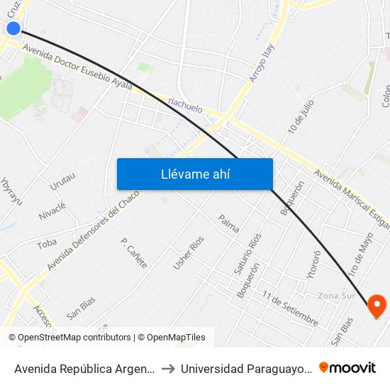 Avenida República Argentina, 1864 to Universidad Paraguayo Alemana map