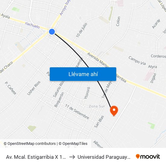 Av. Mcal. Estigarribia X 14 De Mayo to Universidad Paraguayo Alemana map