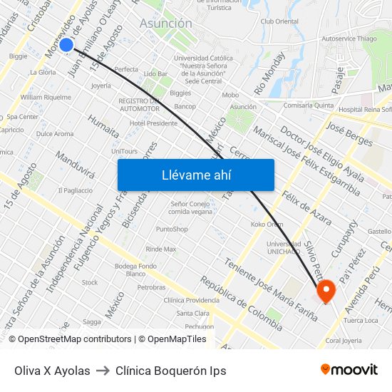 Oliva X Ayolas to Clínica Boquerón Ips map