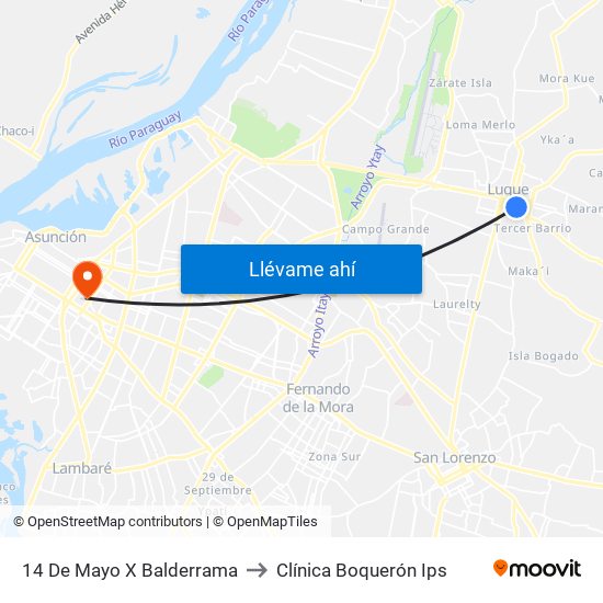 14 De Mayo X Balderrama to Clínica Boquerón Ips map