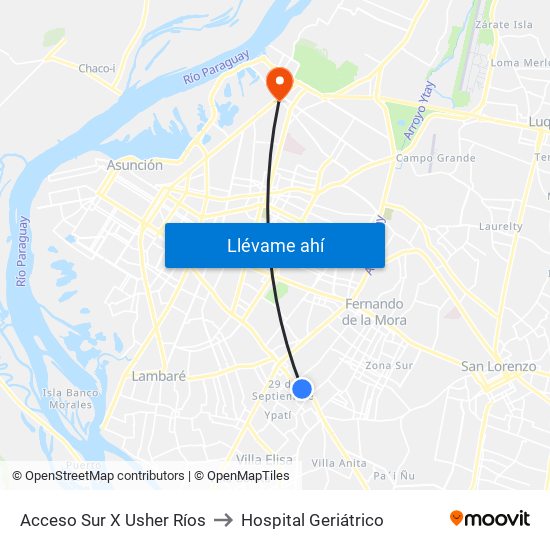 Acceso Sur X Usher Ríos to Hospital Geriátrico map
