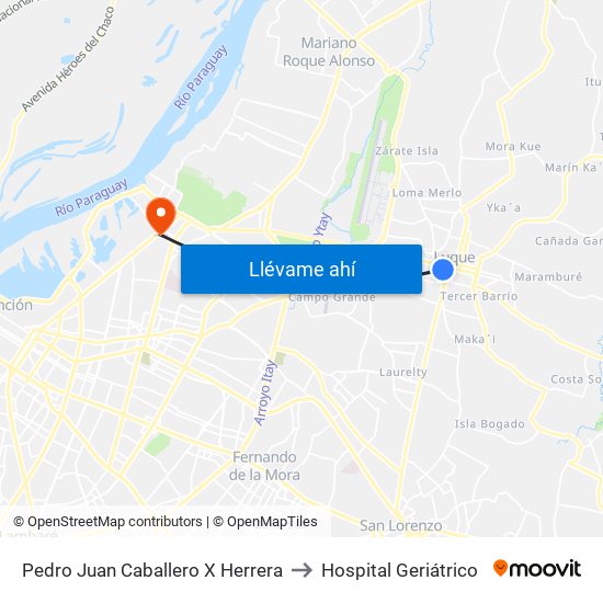 Pedro Juan Caballero X Herrera to Hospital Geriátrico map