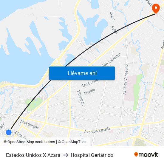 Estados Unidos X Azara to Hospital Geriátrico map