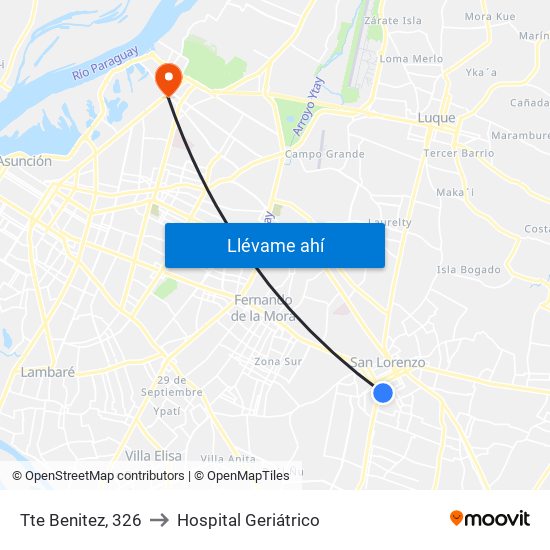 Tte Benitez, 326 to Hospital Geriátrico map