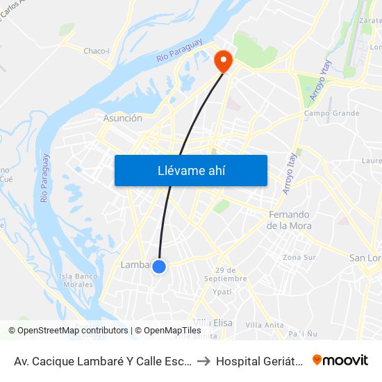 Av. Cacique Lambaré Y Calle Escobar to Hospital Geriátrico map