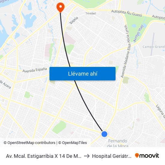 Av. Mcal. Estigarribia X 14 De Mayo to Hospital Geriátrico map