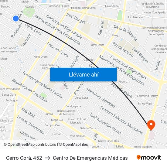 Cerro Corá, 452 to Centro De Emergencias Médicas map