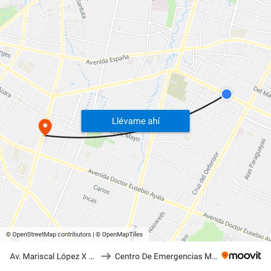 Av. Mariscal López X Bulnes to Centro De Emergencias Médicas map