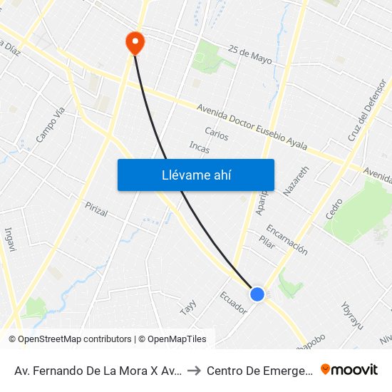 Av. Fernando De La Mora X Av. República Argentina to Centro De Emergencias Médicas map