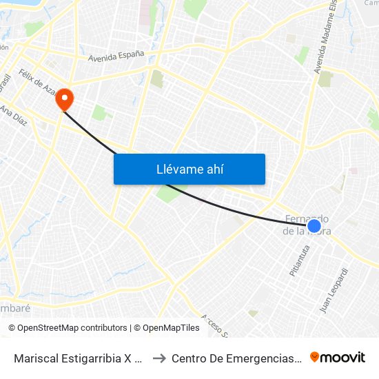 Mariscal Estigarribia X Boquerón to Centro De Emergencias Médicas map