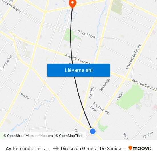 Av. Fernando De La Mora X Av. Argentina to Direccion General De Sanidad (Policia Nacional - Paraguay) map