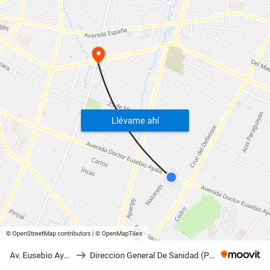 Av. Eusebio Ayala X Nazareth to Direccion General De Sanidad (Policia Nacional - Paraguay) map