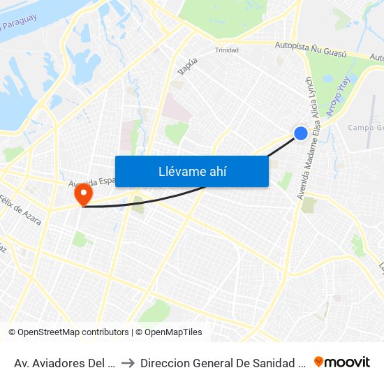 Av. Aviadores Del Chaco X Martínez to Direccion General De Sanidad (Policia Nacional - Paraguay) map