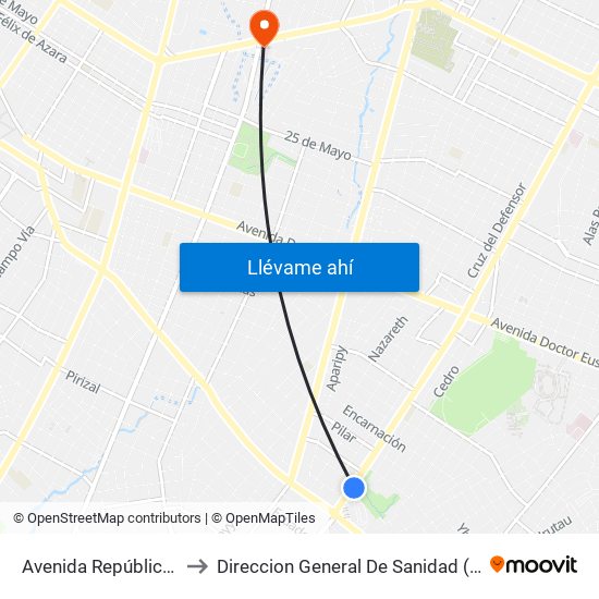 Avenida República Argentina, 3016 to Direccion General De Sanidad (Policia Nacional - Paraguay) map