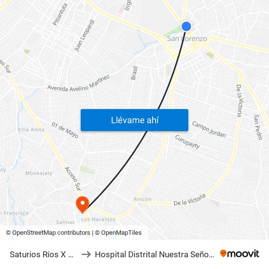 Saturios Ríos X Dr. Pellón to Hospital Distrital Nuestra Señora De Lourdes map