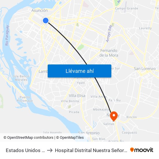 Estados Unidos X Azara to Hospital Distrital Nuestra Señora De Lourdes map
