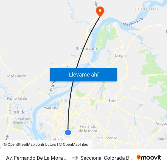 Av. Fernando De La Mora X Av. Argentina to Seccional Colorada De Villa Hayes map