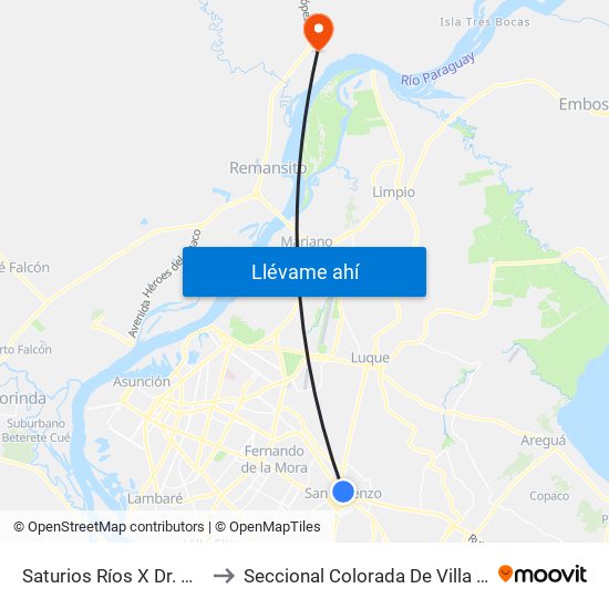 Saturios Ríos X Dr. Pellón to Seccional Colorada De Villa Hayes map